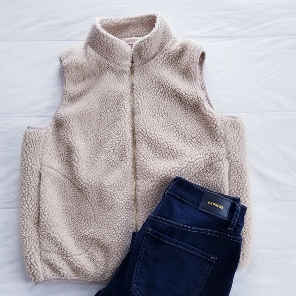 Jackets & Blazers - Light Tan Vest ◇ Sherpa Zip Up